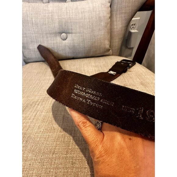 VTG Diesel Belt Mens 32 Brown Leather Logo Buckle 80/32 Antique Silver Wide - Picture 9 of 10